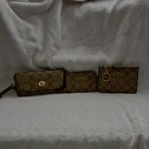 Coach Brown and Tan Signature Wallet Trio